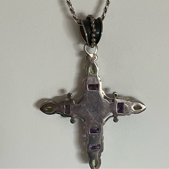 $85 13.59 ctw MOONSTONE AMETHYST PERIDOT Cross Pendant STERLING SILVER 925 - Picture 10 of 11
